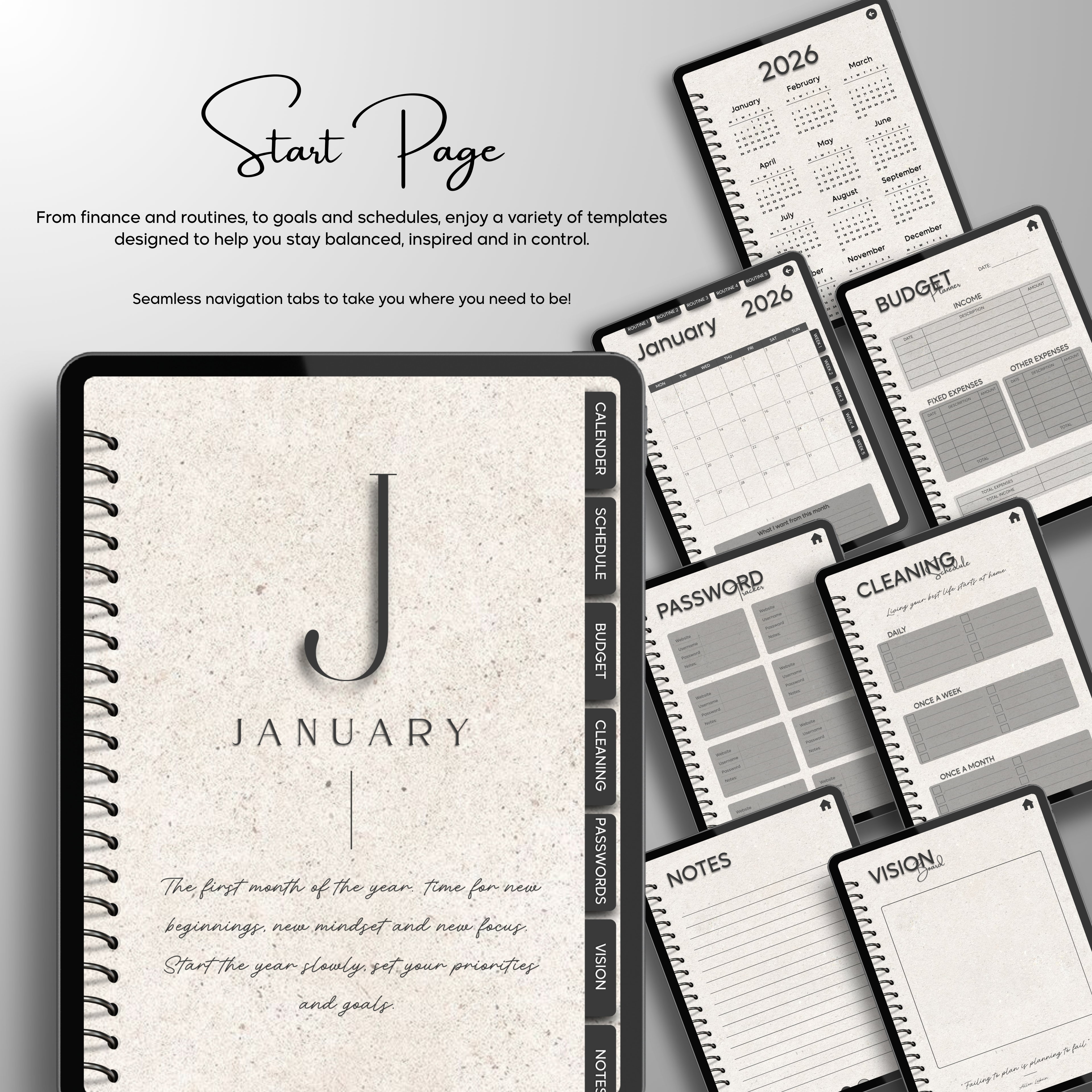 Monthly| Weekly| Daily Digital Planner (Single Month)