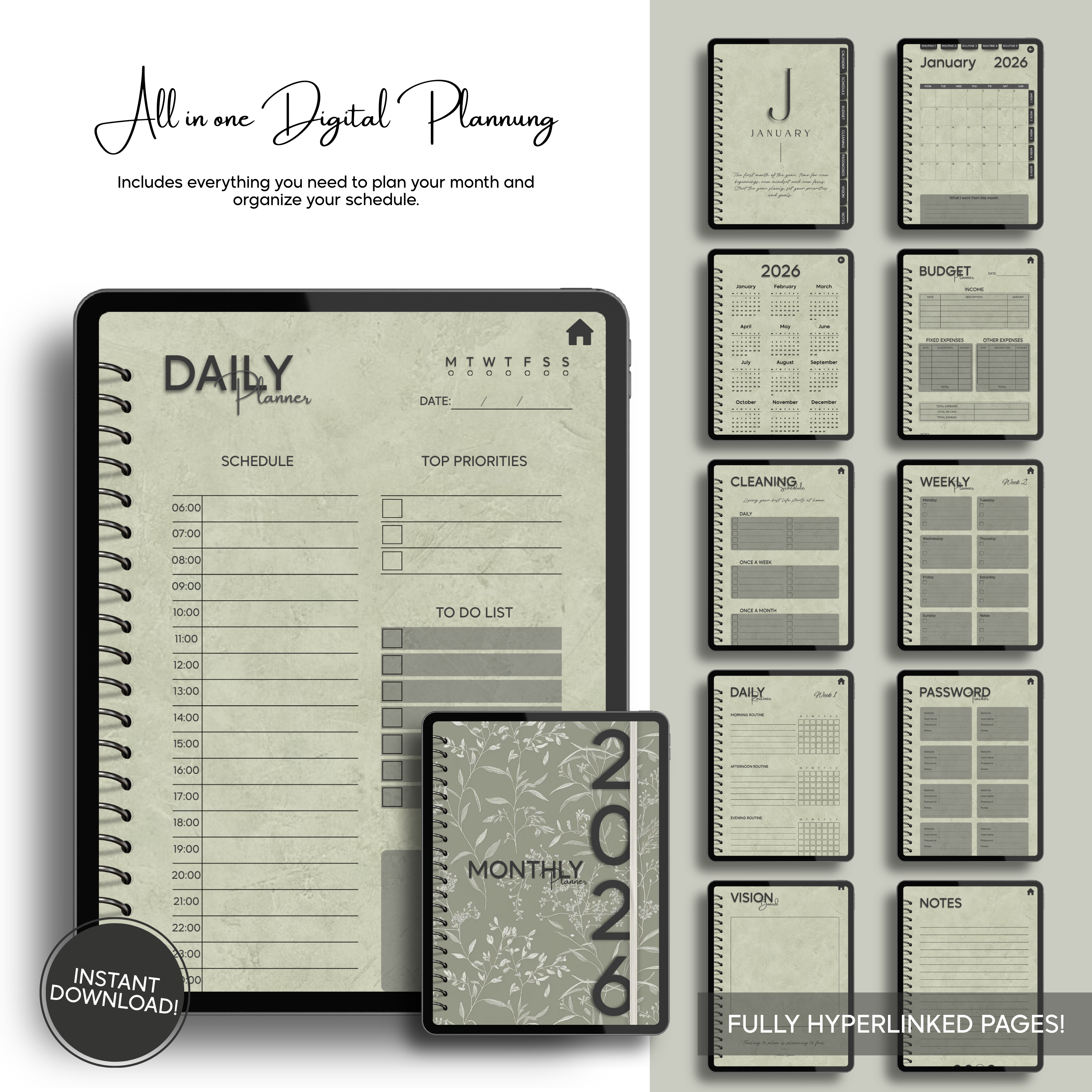 Aesthetic Monthly Digital Planner - Pattern Collection (Single Month)