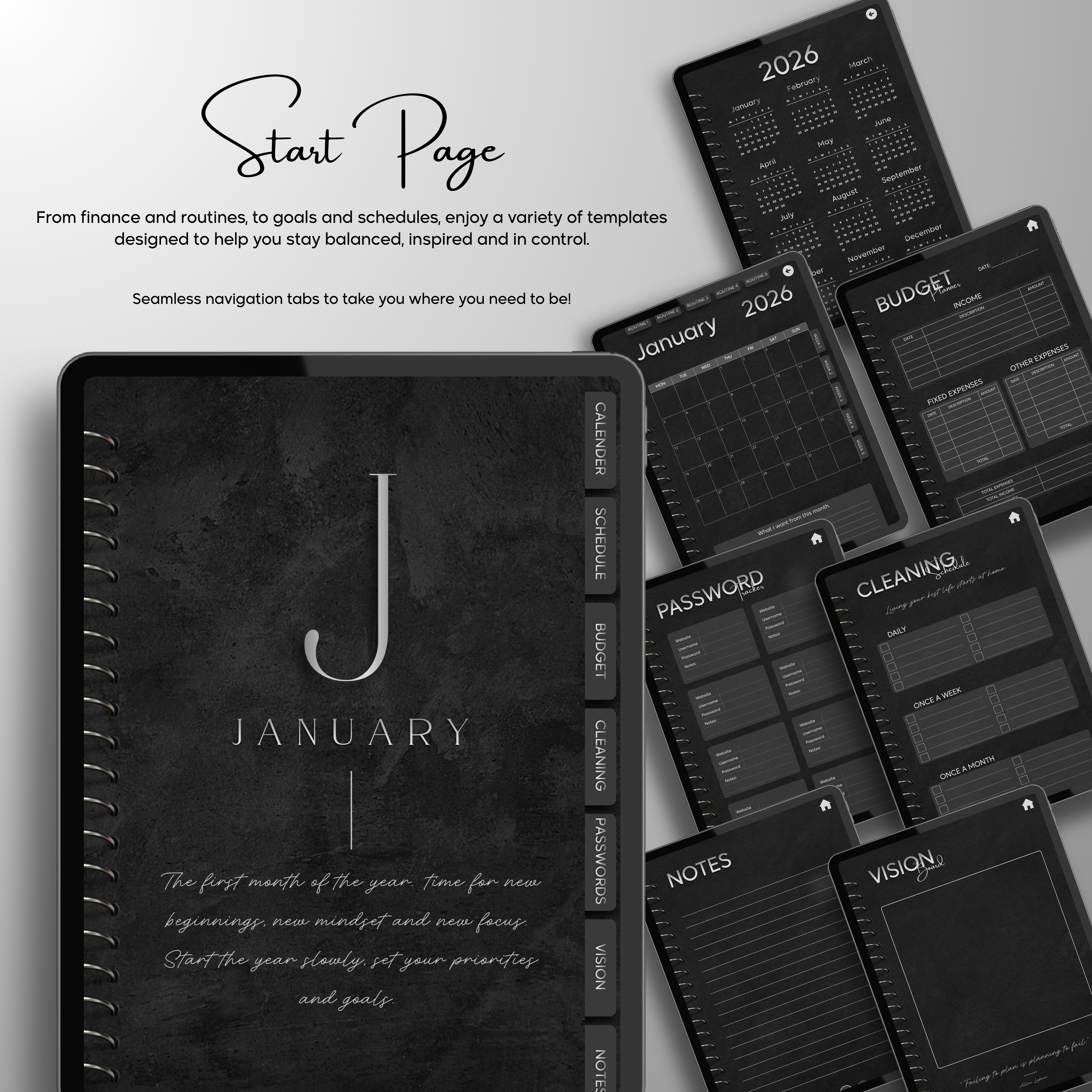 Monthly| Weekly| Daily Digital Planner (Single Month)