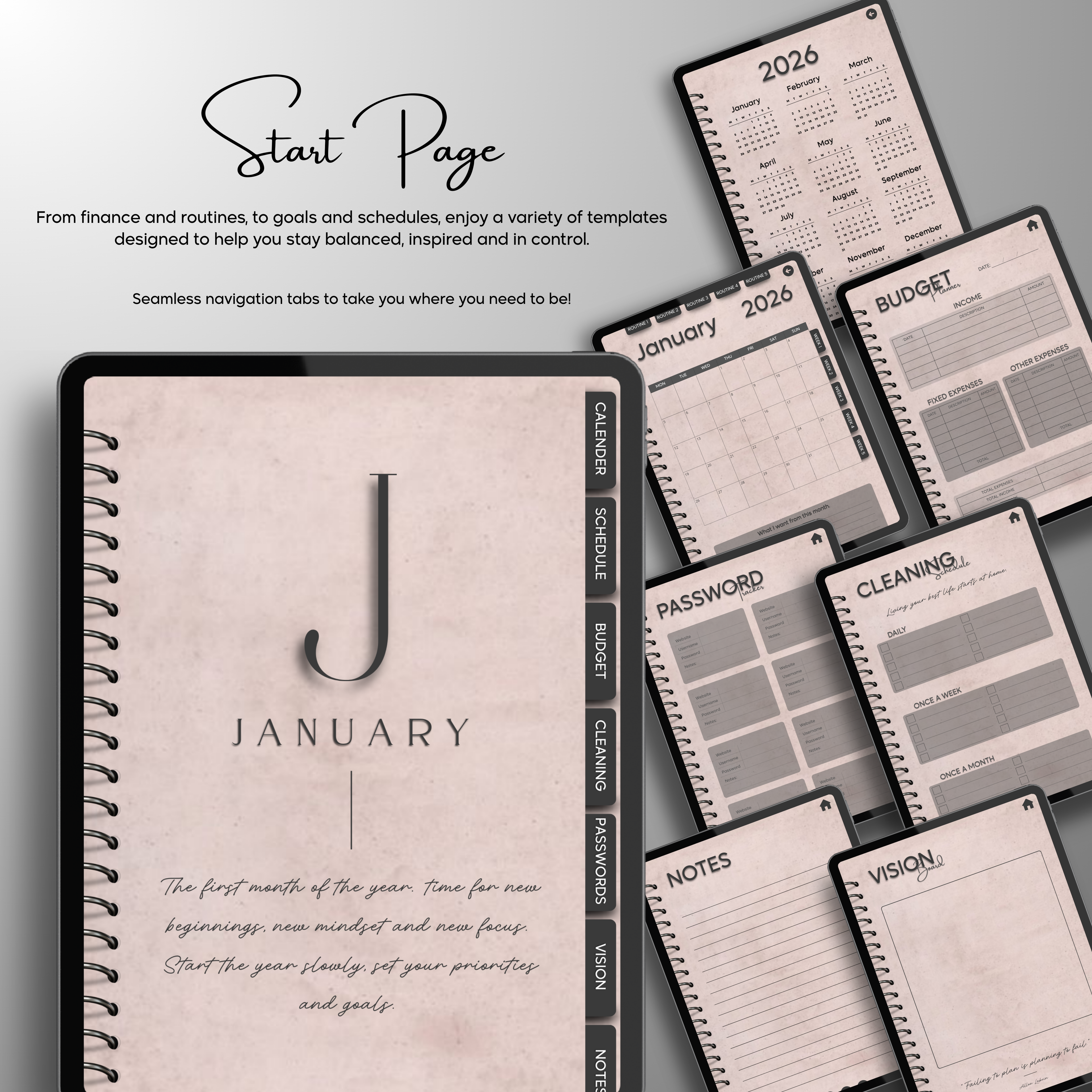 Monthly| Weekly| Daily Digital Planner (Single Month)