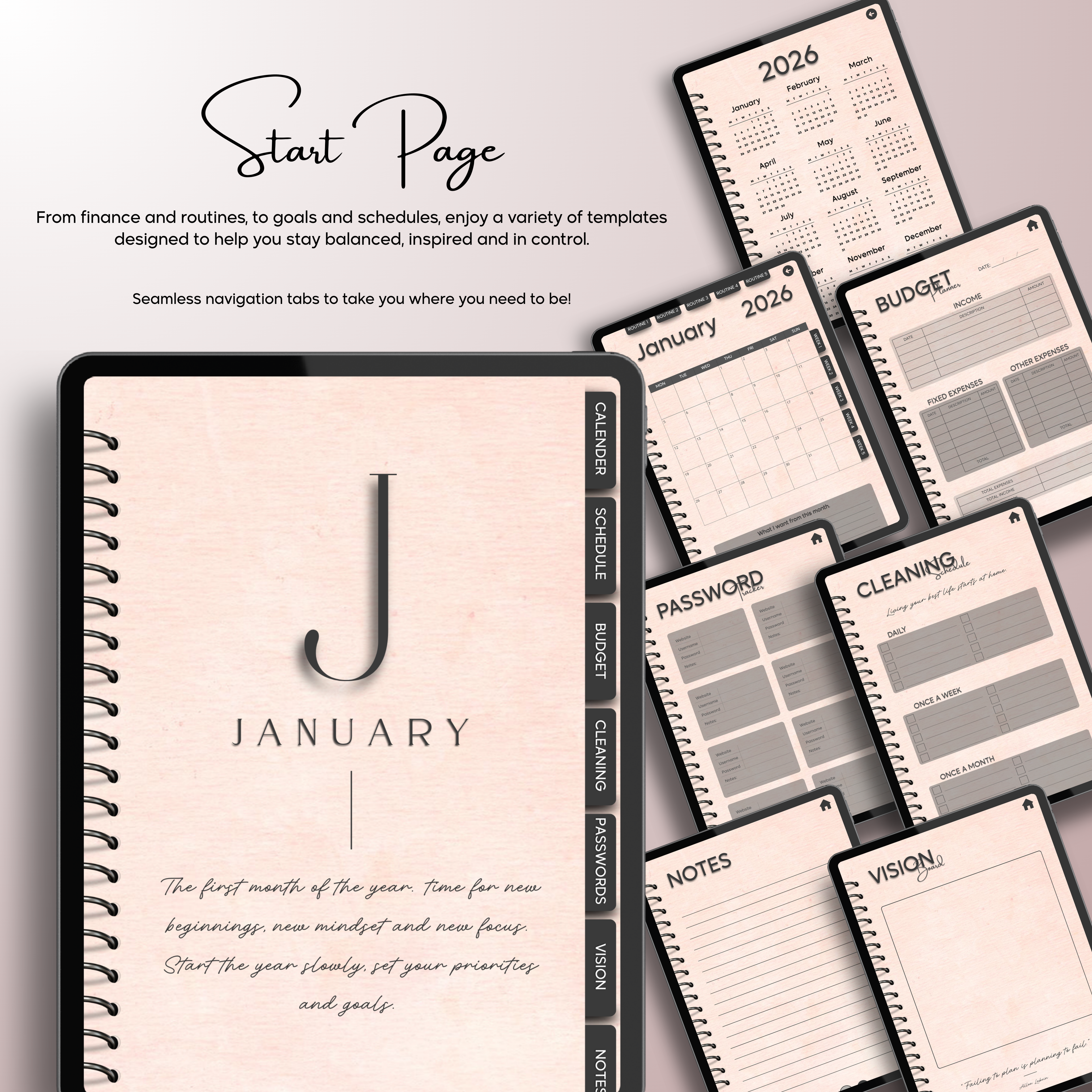 Monthly| Weekly| Daily Digital Planner (Single Month)