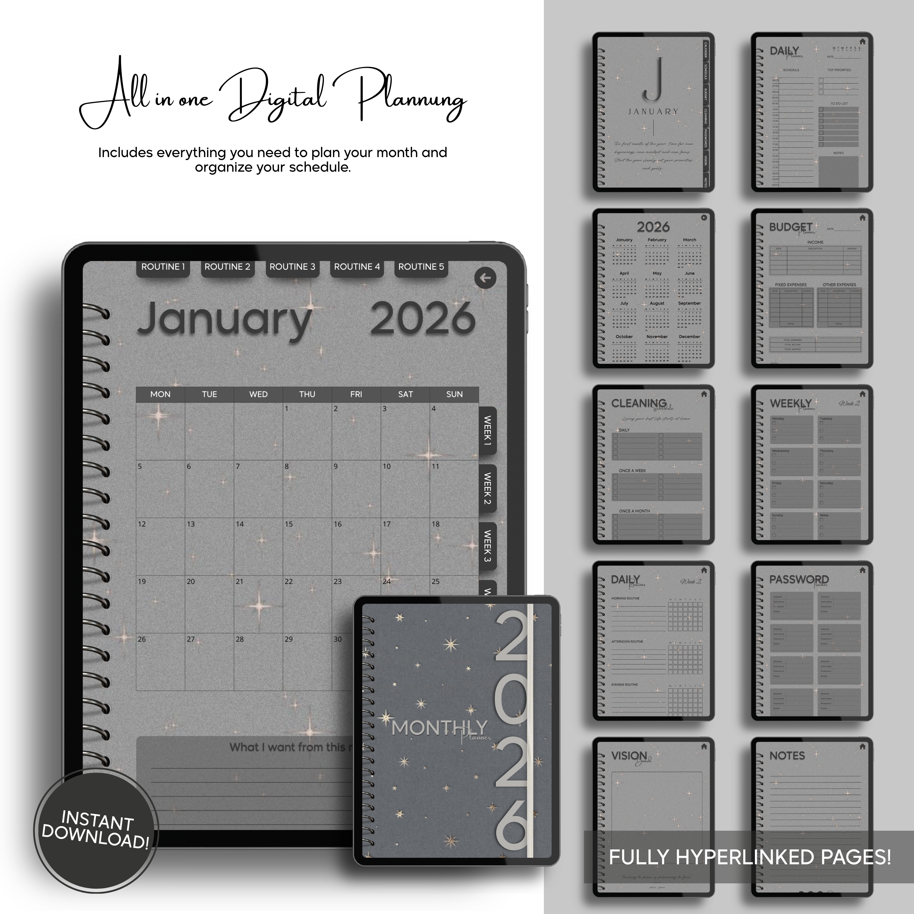 Aesthetic Monthly Digital Planner - Pattern Collection (Single Month)