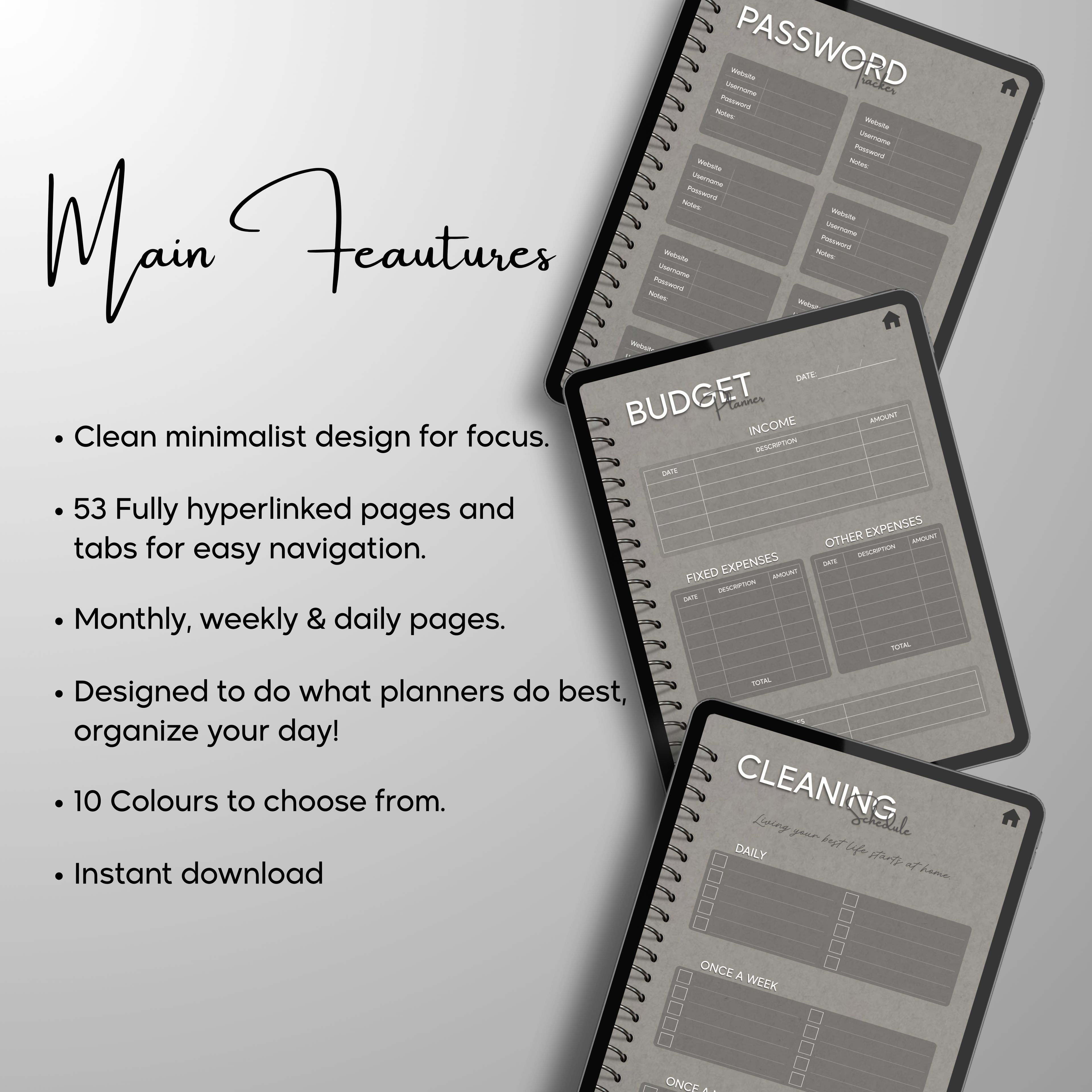 Monthly| Weekly| Daily Digital Planner (Single Month)