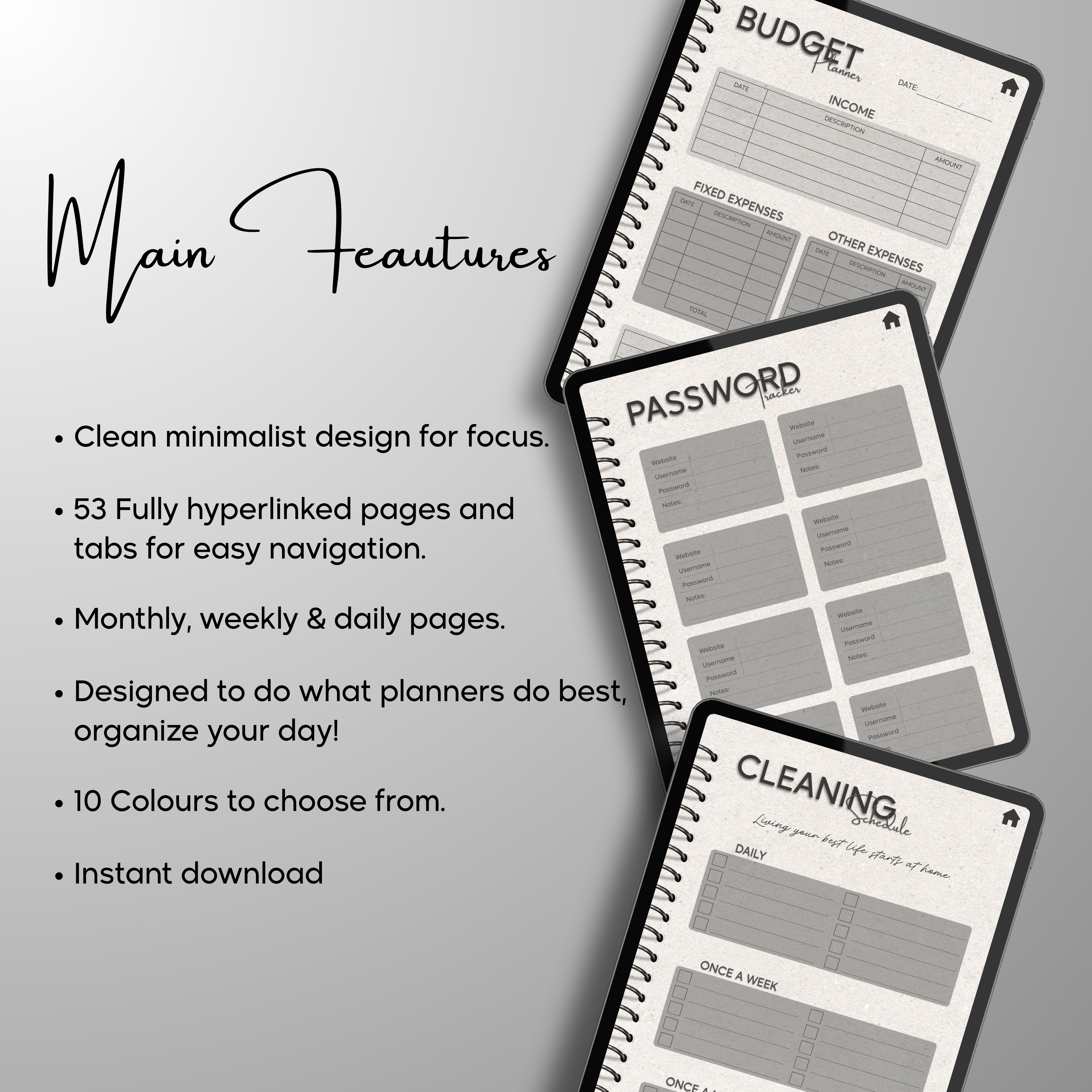 Monthly| Weekly| Daily Digital Planner (Single Month)