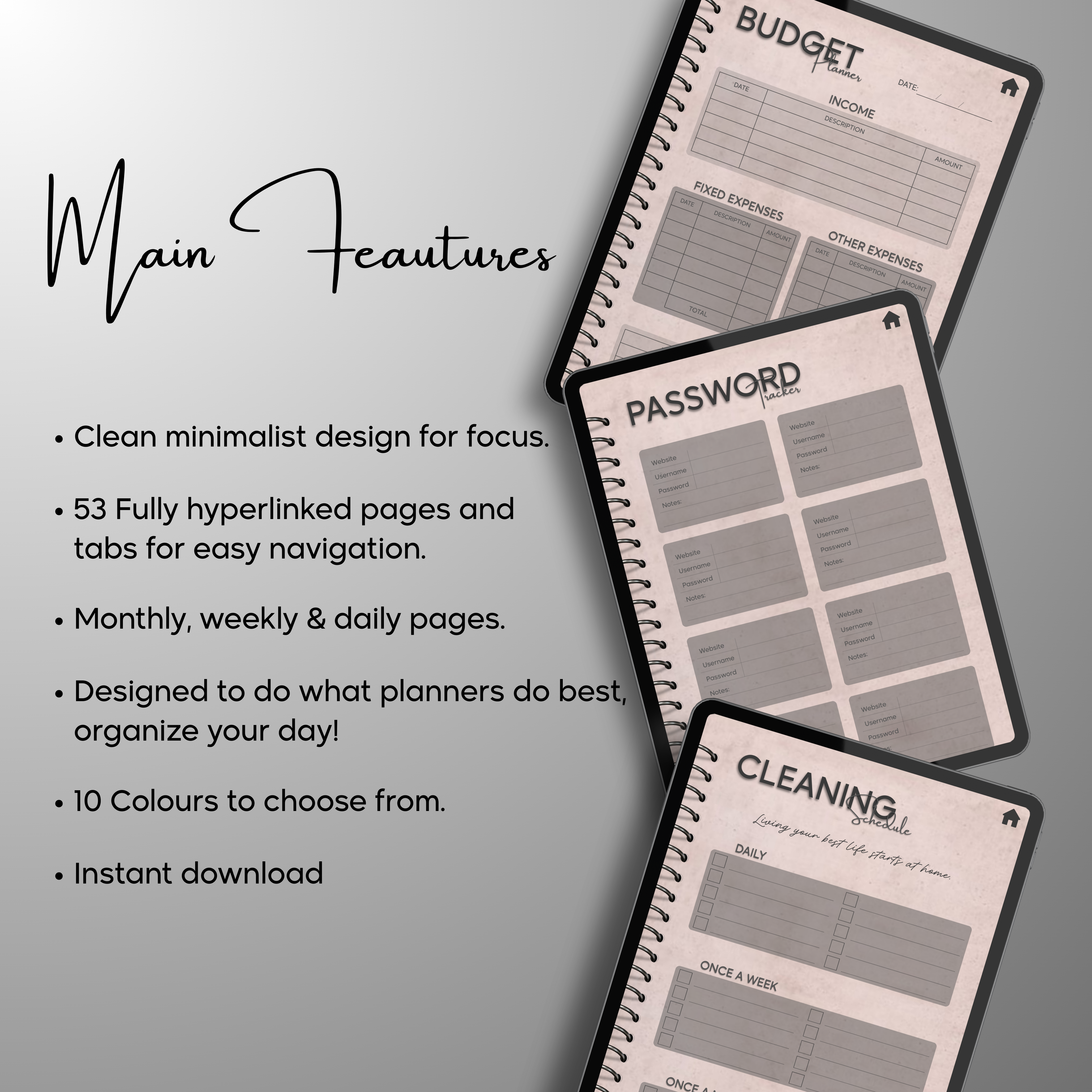 Monthly| Weekly| Daily Digital Planner (Single Month)