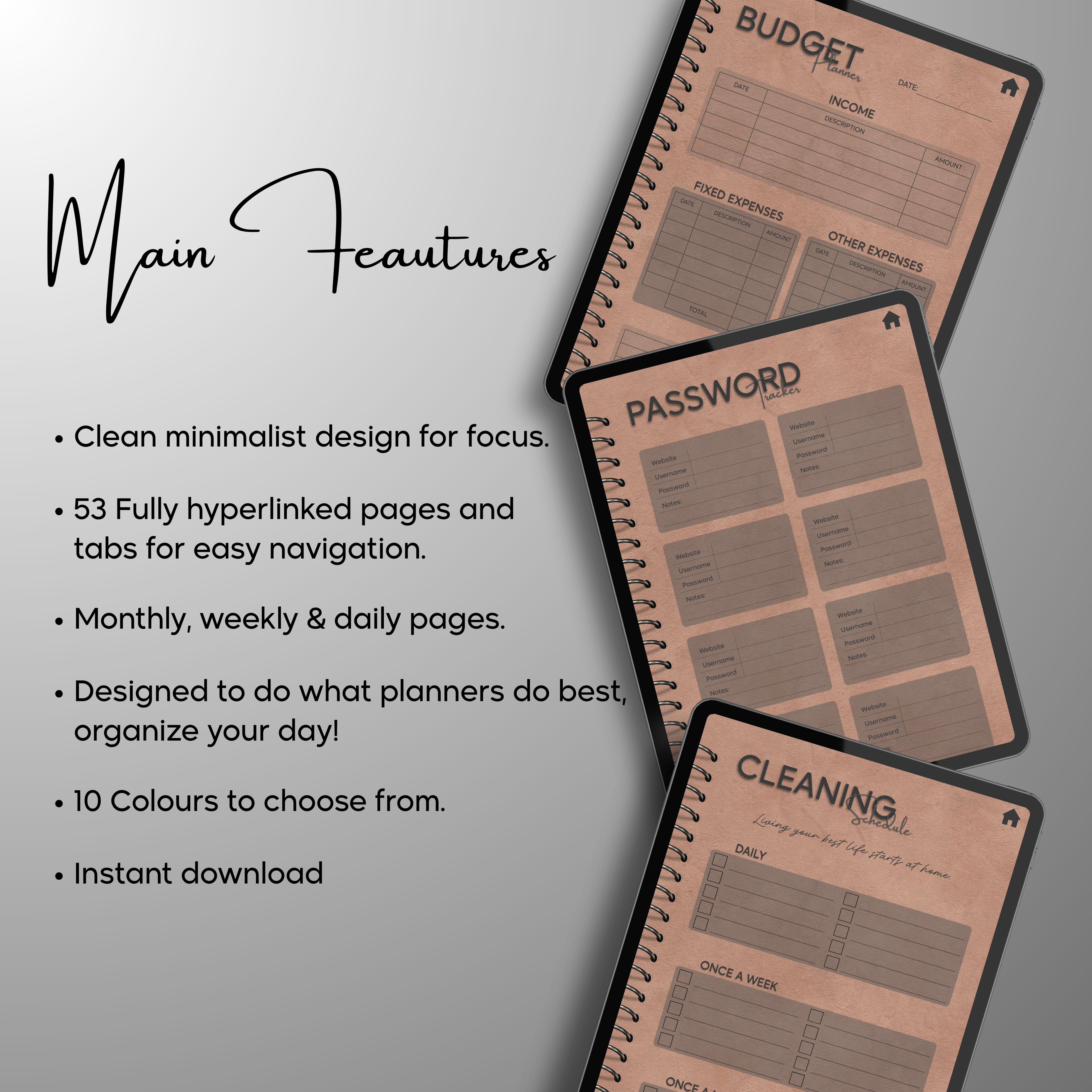 Monthly| Weekly| Daily Digital Planner (Single Month)