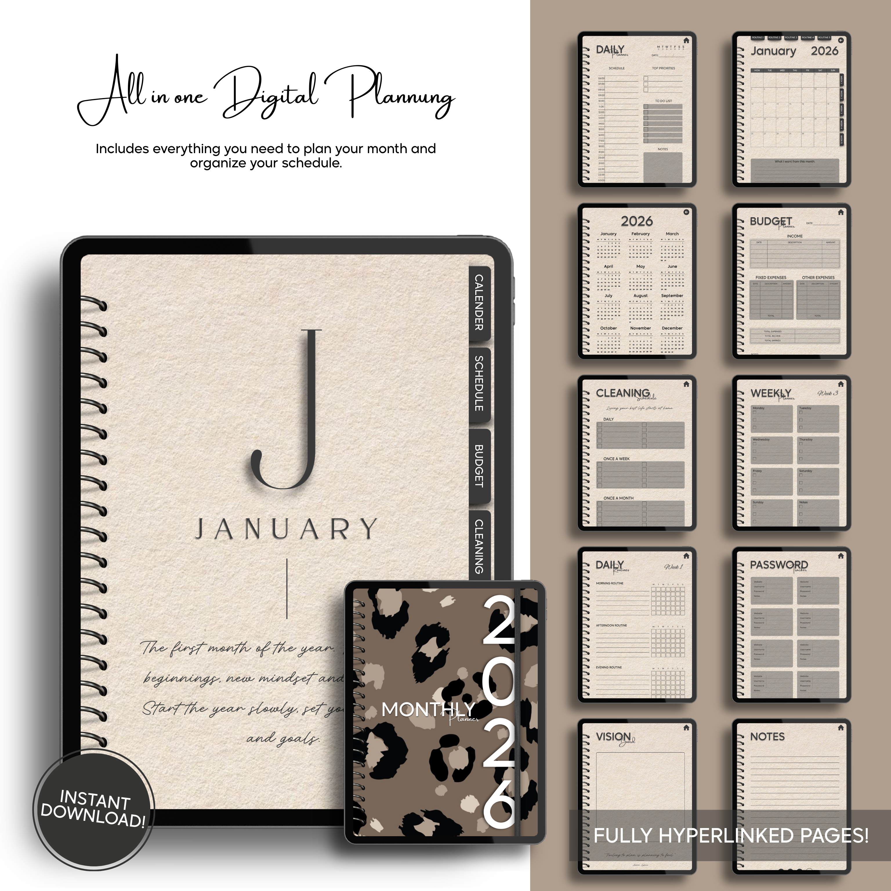 Aesthetic Monthly Digital Planner - Pattern Collection (Single Month)