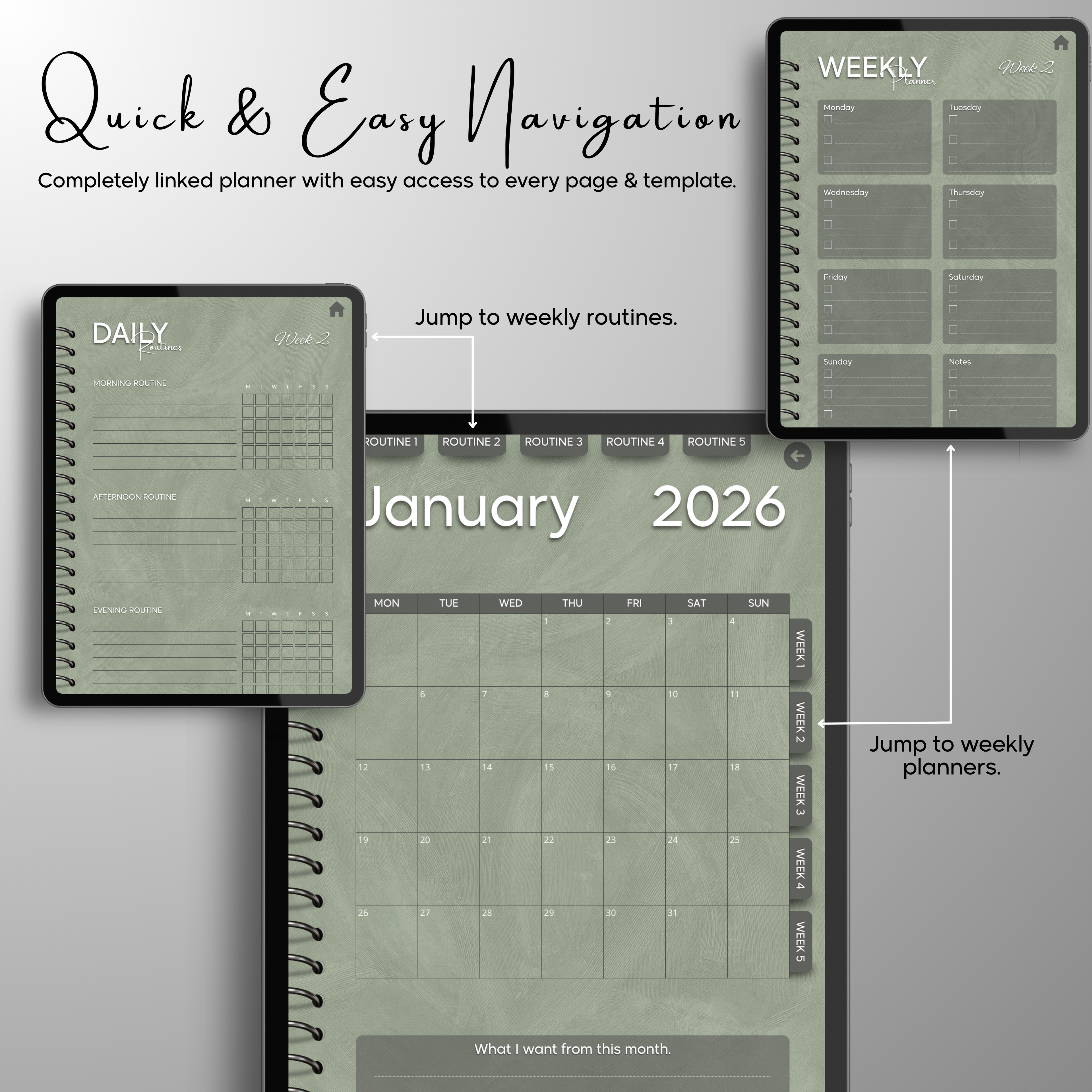 Monthly| Weekly| Daily Digital Planner (Single Month)