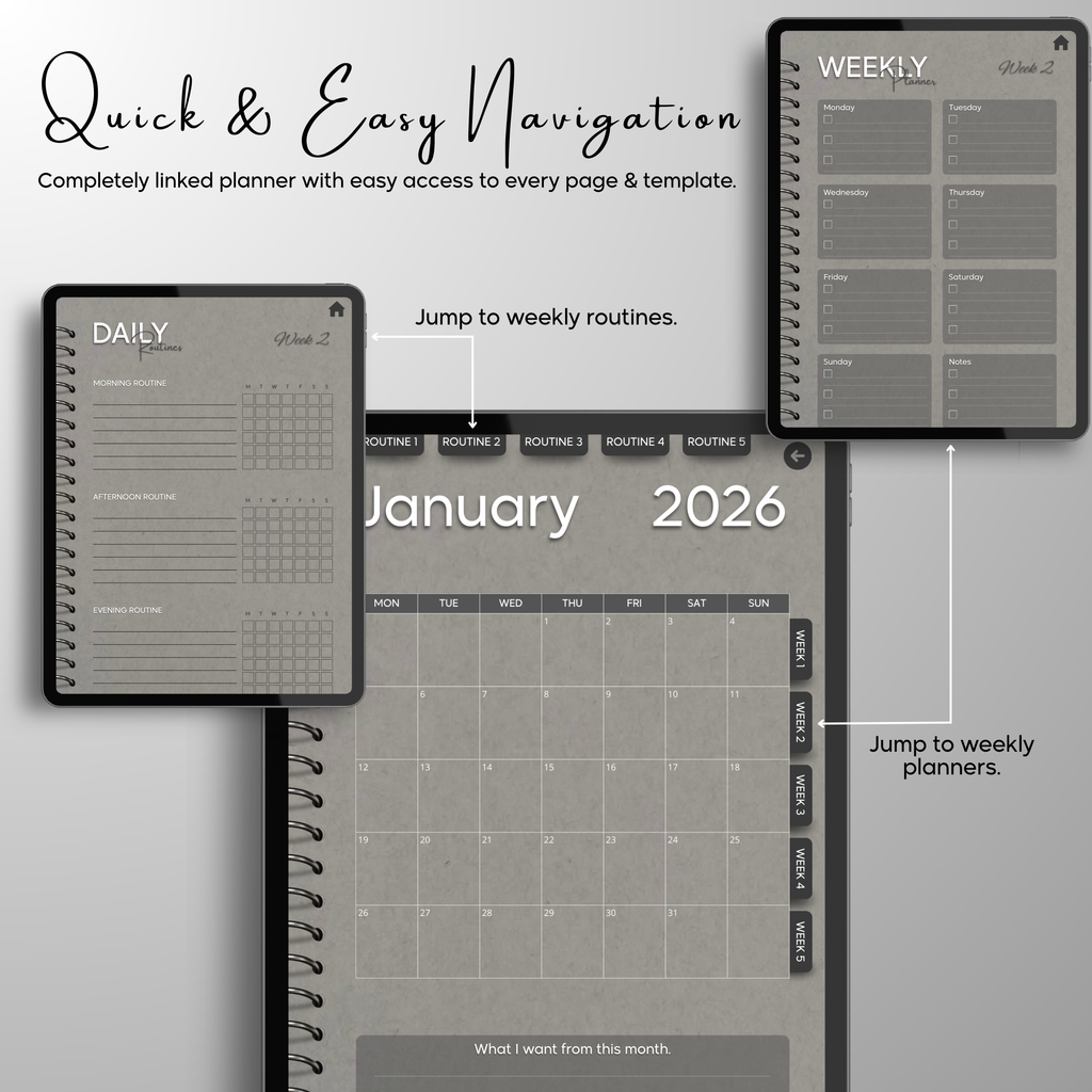 Monthly| Weekly| Daily Digital Planner (Single Month)