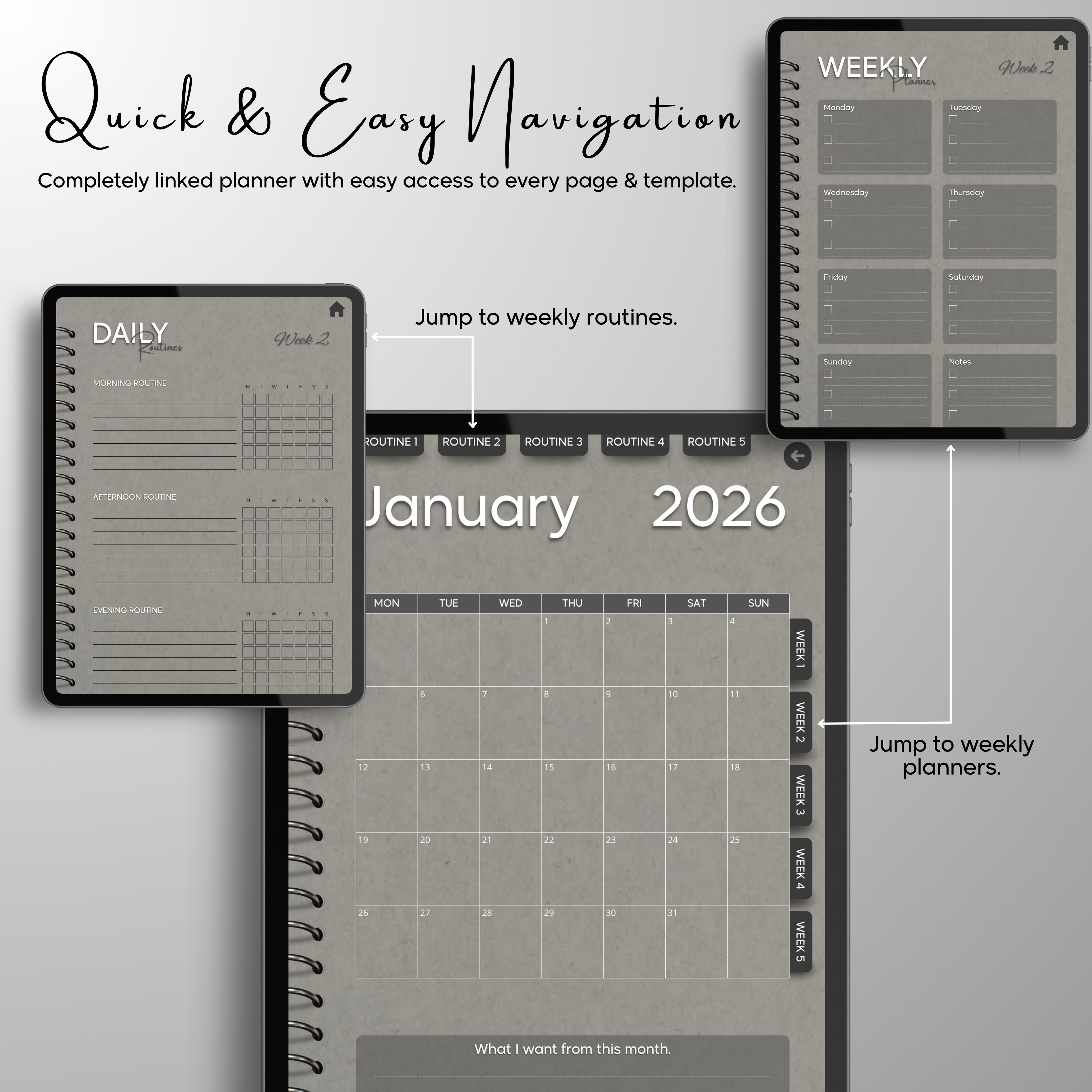 Monthly| Weekly| Daily Digital Planner (Single Month)