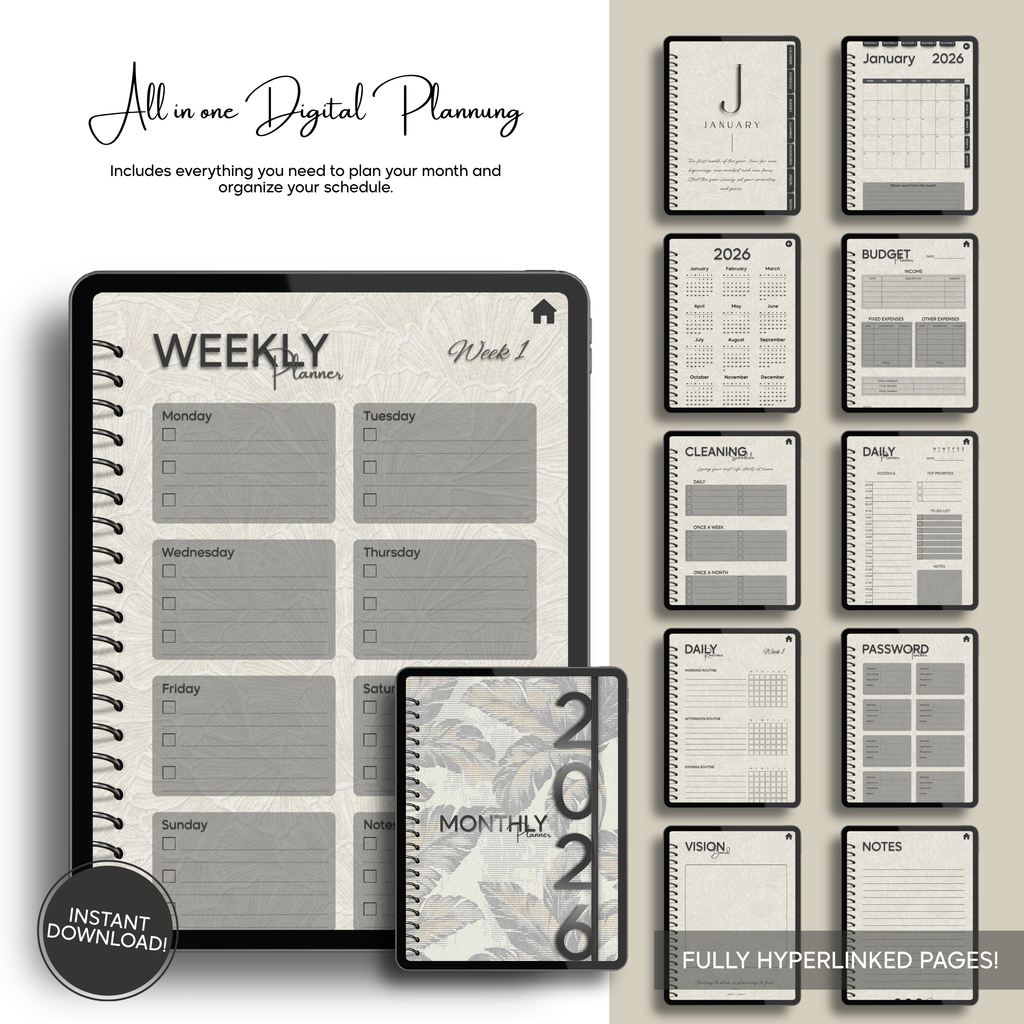 Aesthetic Monthly Digital Planner - Pattern Collection (Single Month)