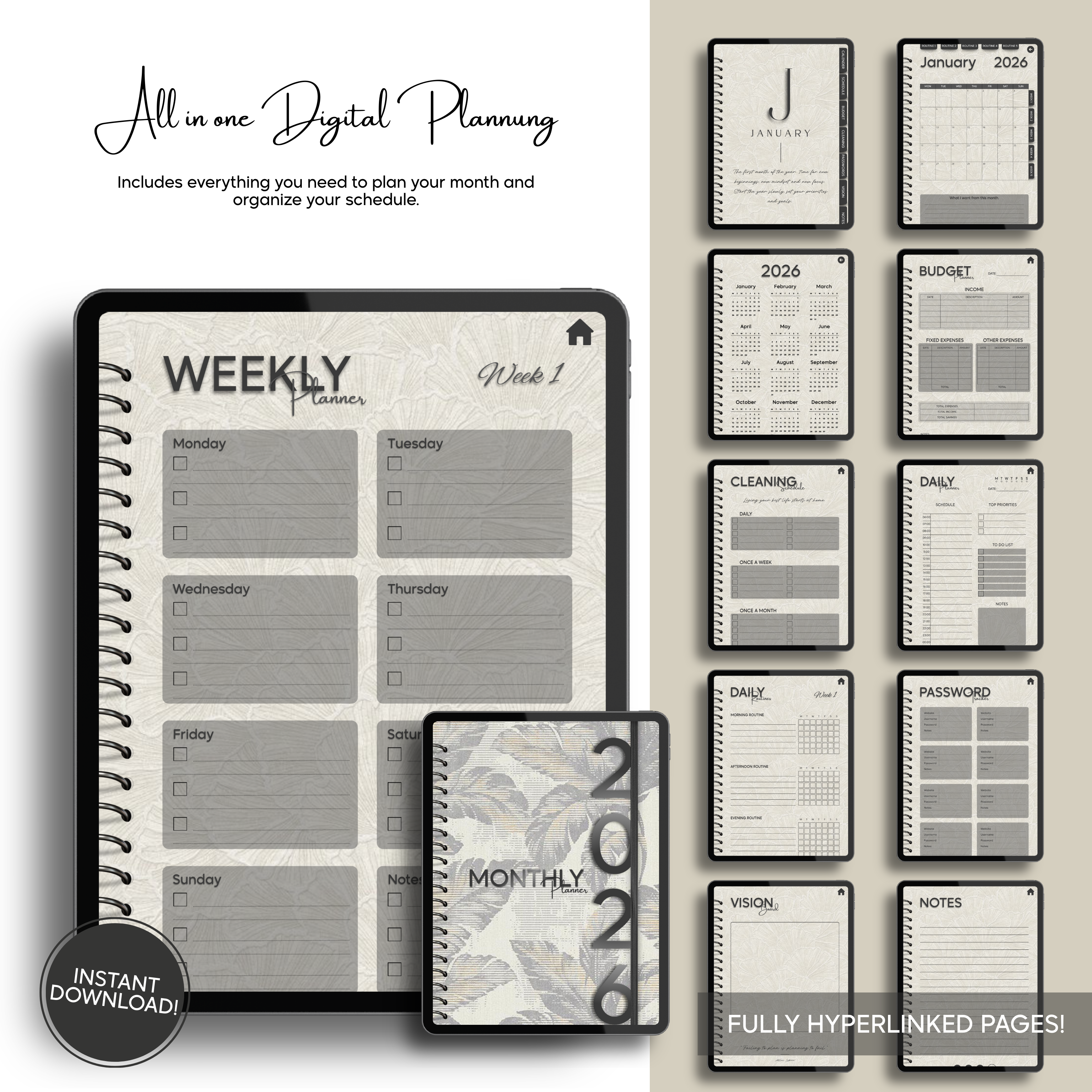 Aesthetic Monthly Digital Planner - Pattern Collection (Single Month)