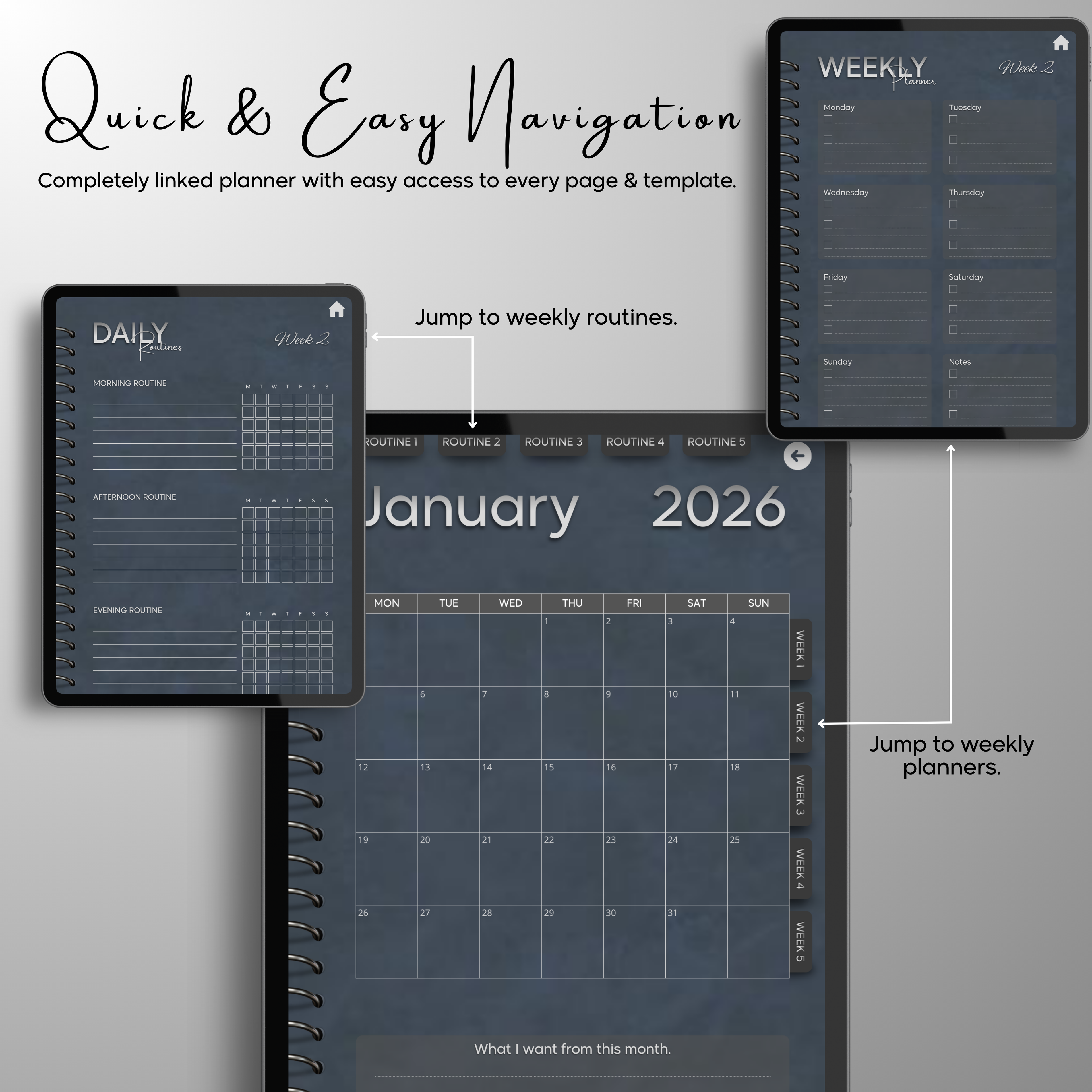 Monthly| Weekly| Daily Digital Planner (Single Month)