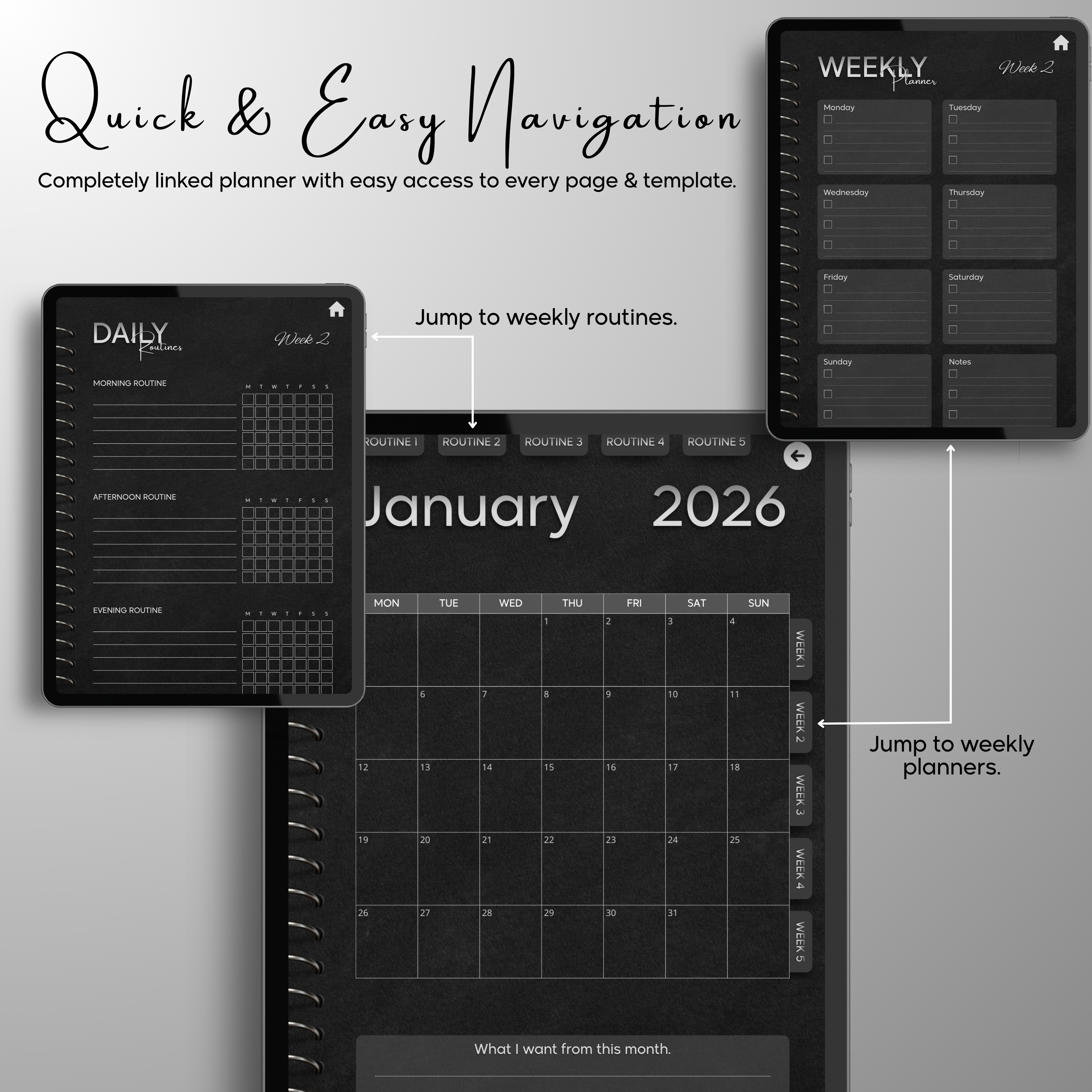 Monthly| Weekly| Daily Digital Planner (Single Month)
