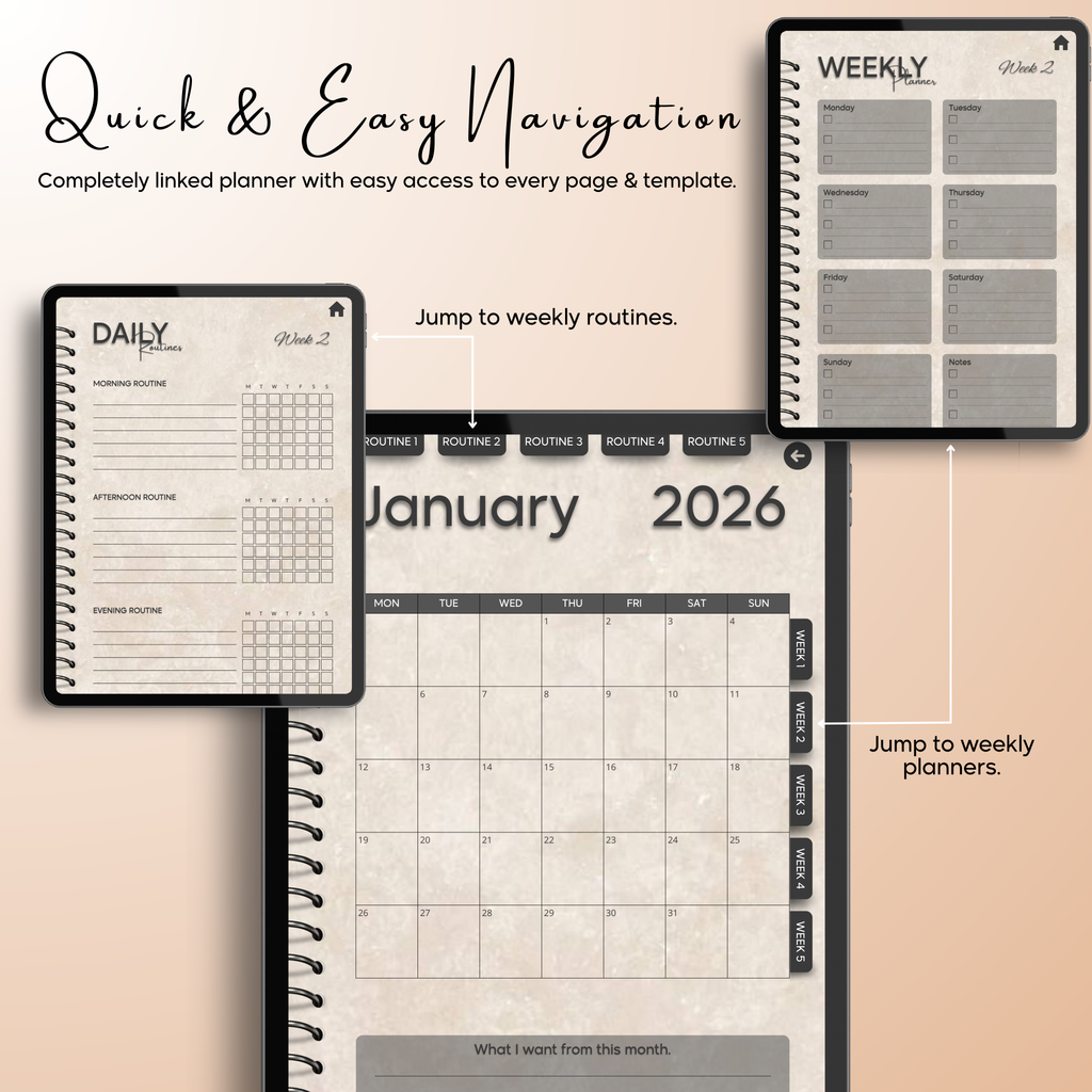 Monthly| Weekly| Daily Digital Planner (Single Month)