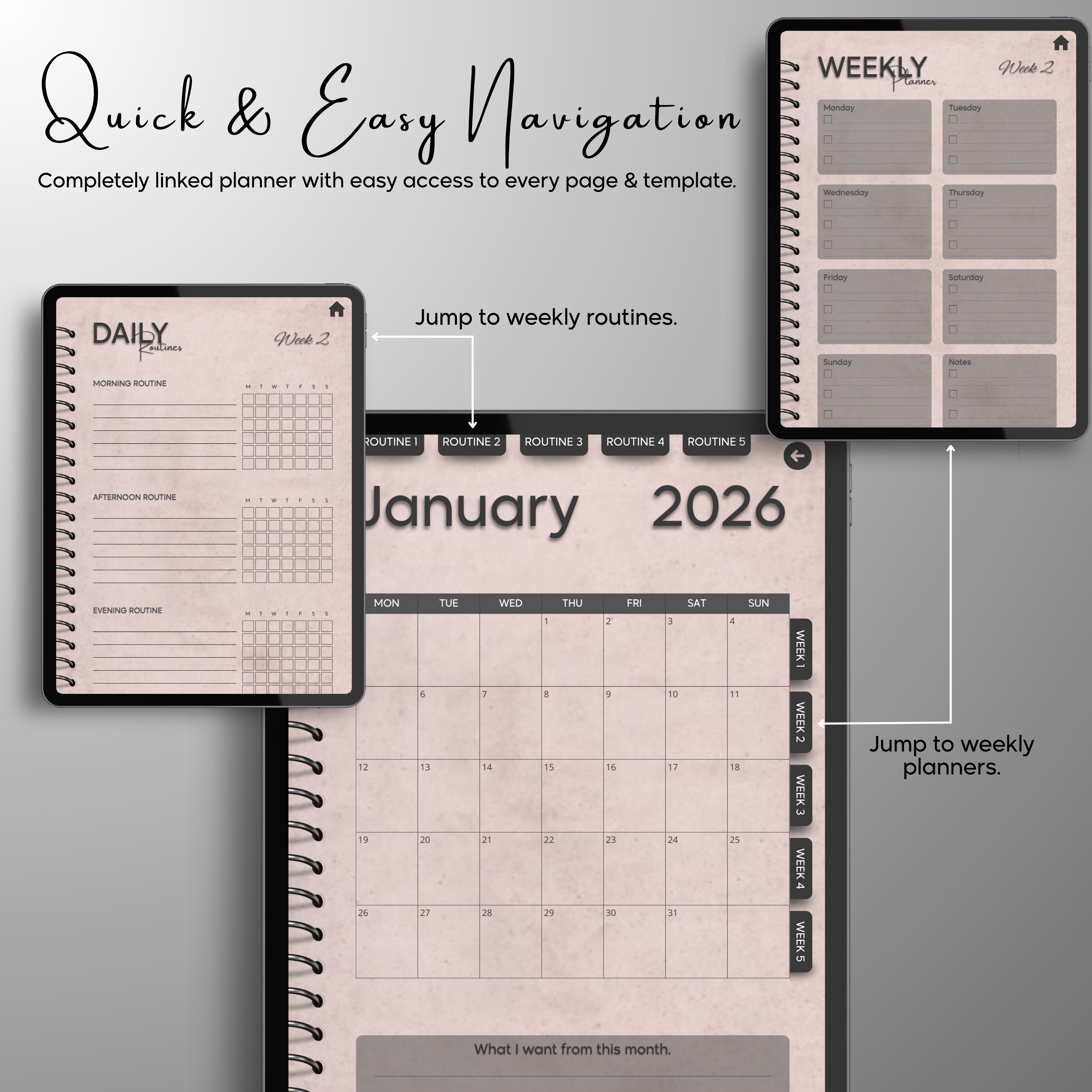Monthly| Weekly| Daily Digital Planner (Single Month)