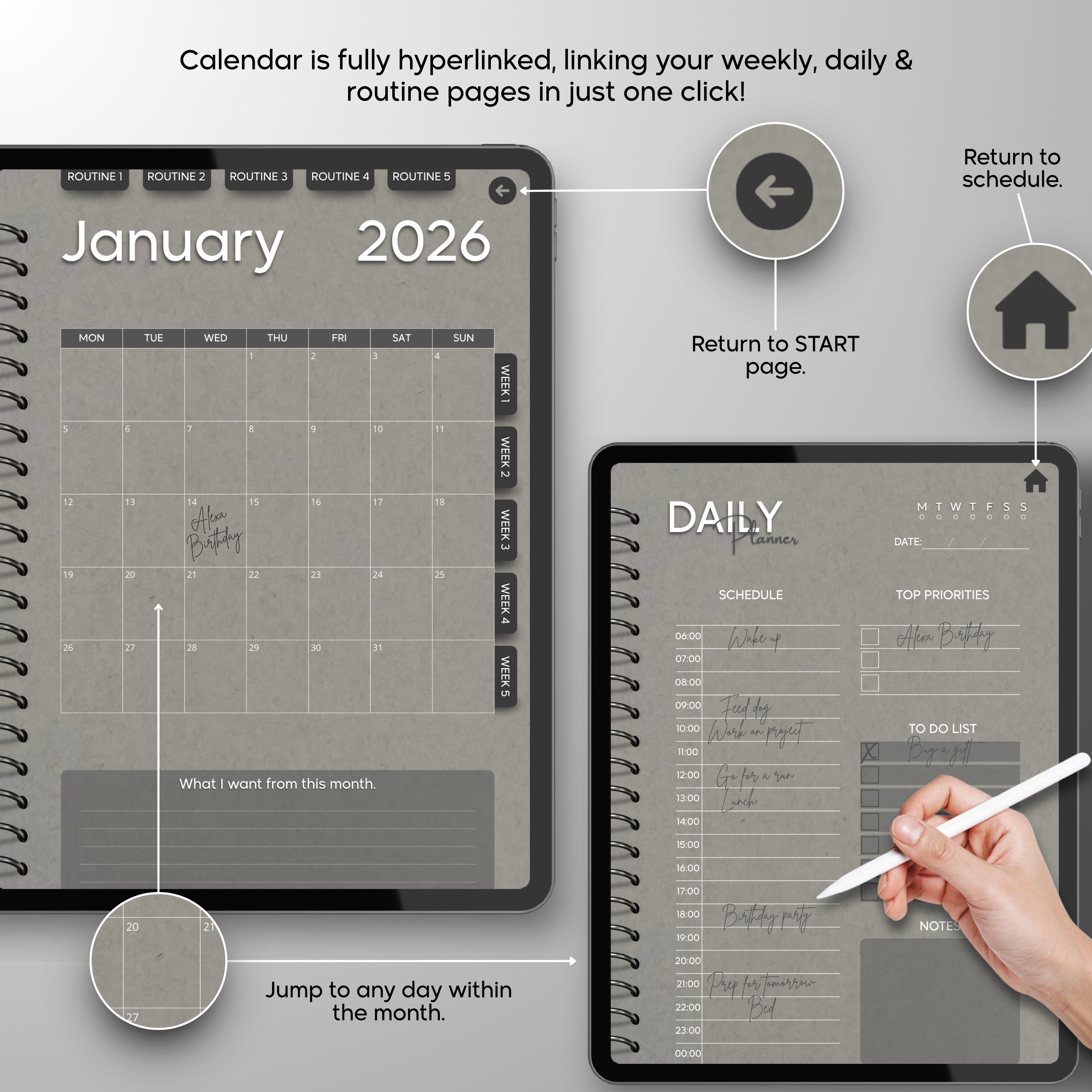 Monthly| Weekly| Daily Digital Planner (Single Month)