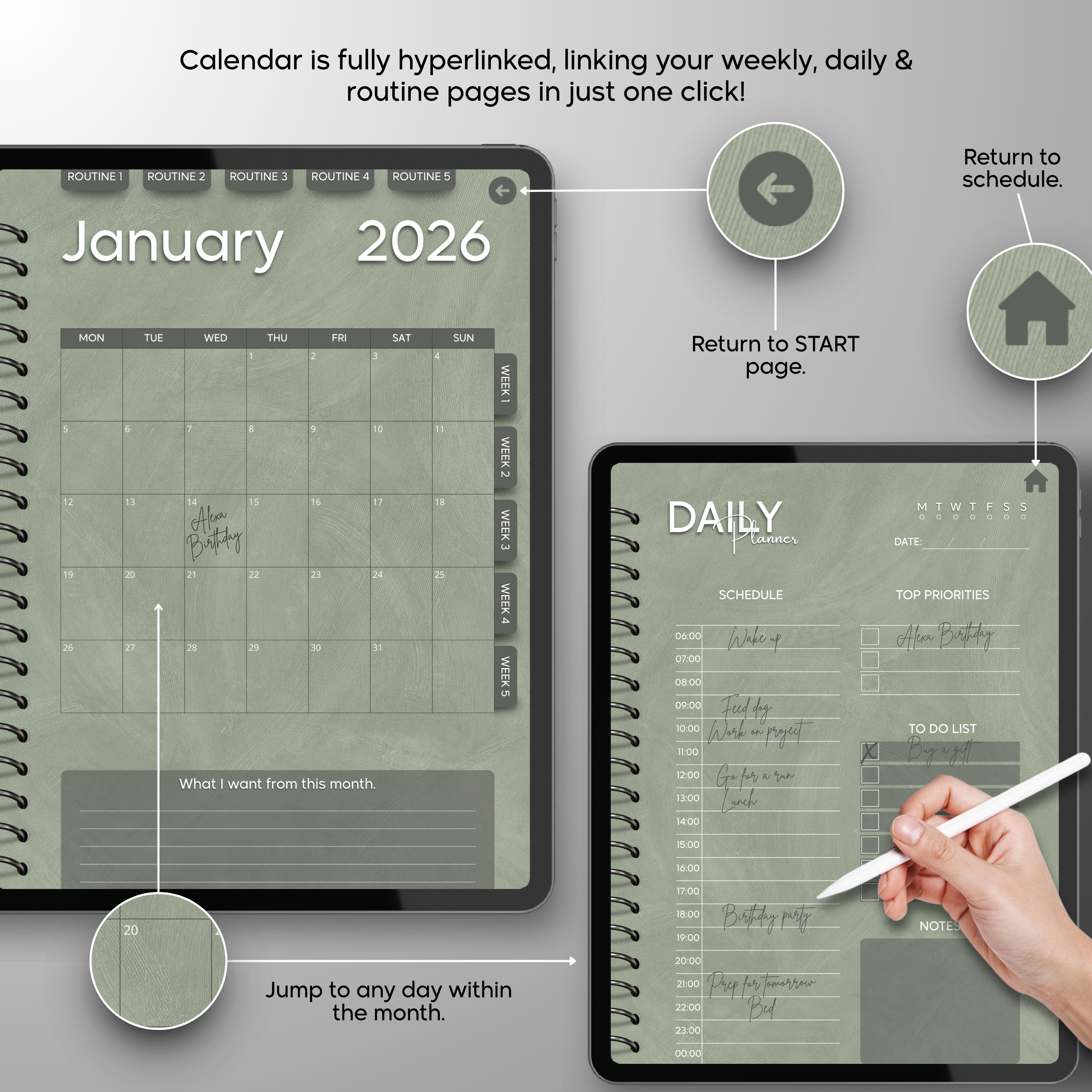 Monthly| Weekly| Daily Digital Planner (Single Month)