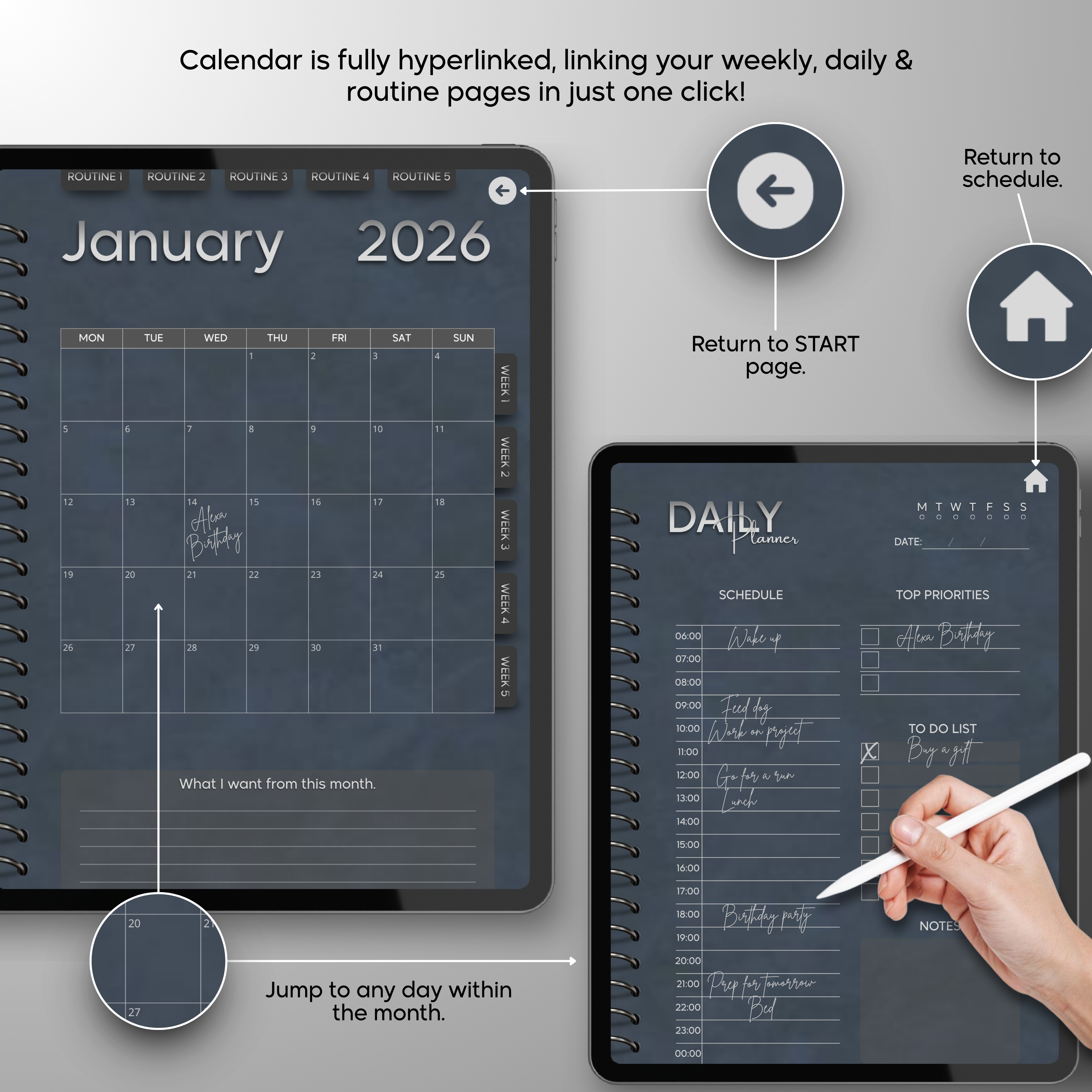 Monthly| Weekly| Daily Digital Planner (Single Month)