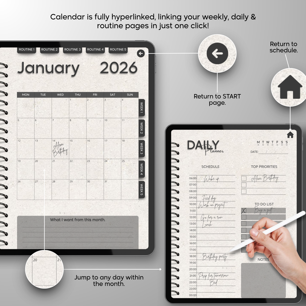 Monthly| Weekly| Daily Digital Planner (Single Month)