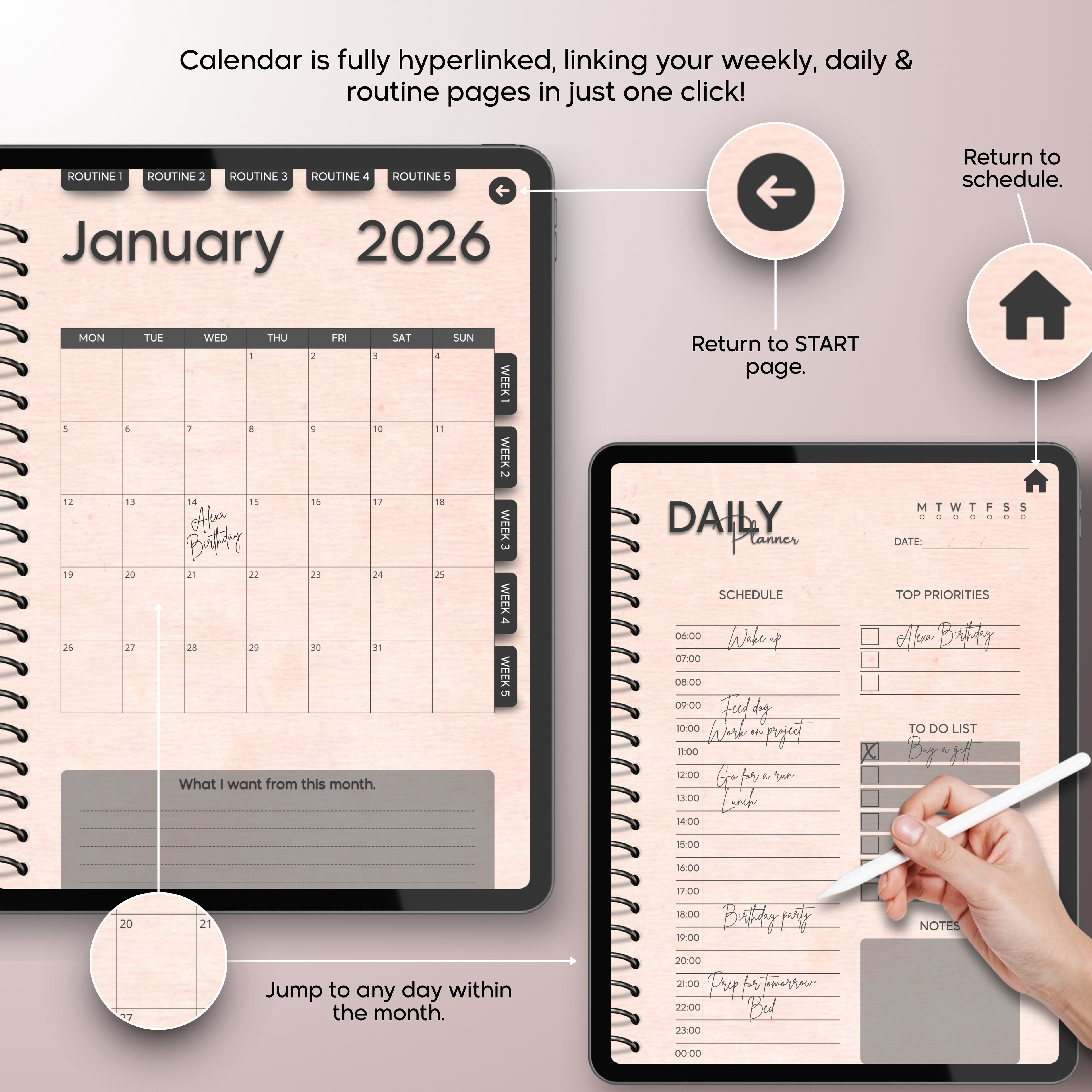 Monthly| Weekly| Daily Digital Planner (Single Month)