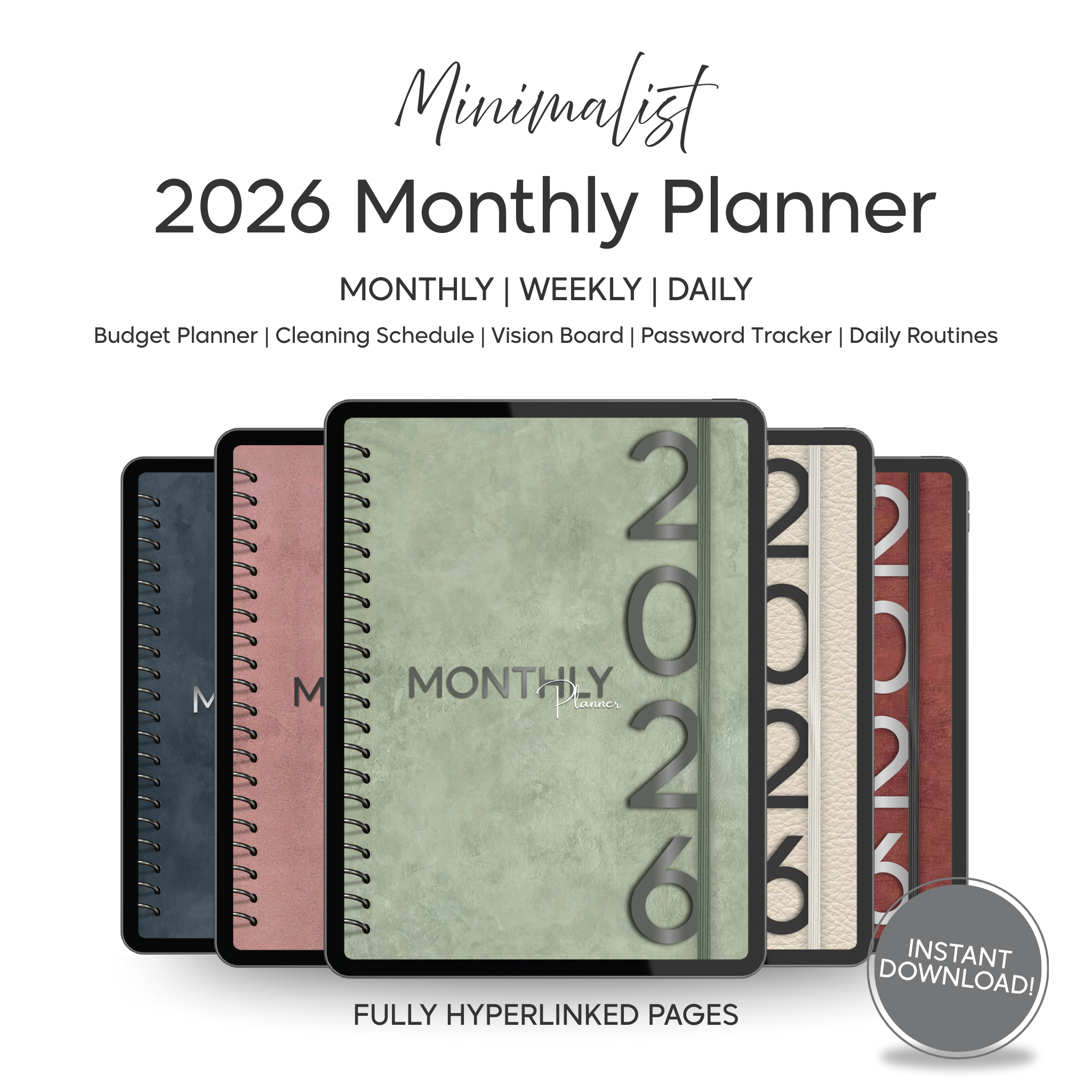 Monthly| Weekly| Daily Digital Planner (Single Month)